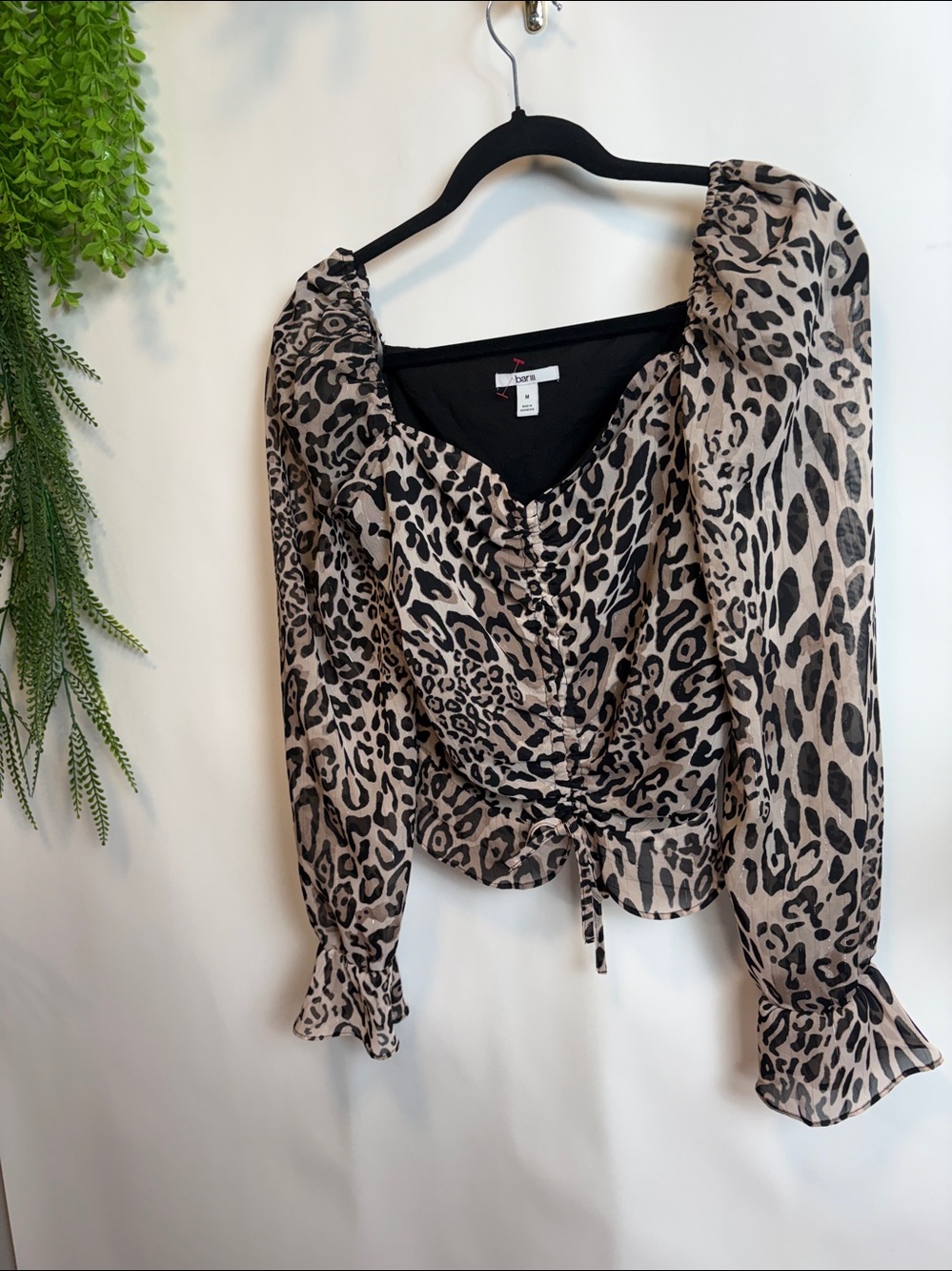 Bar III Leopard Print Puff Sleeve Blouse